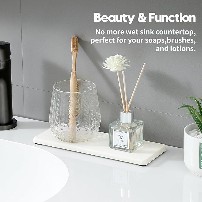 2PCS 10"x 5" Large Bathroom Sink Vanity Trays, Water Absorbing Diatomite Stone - Image 4