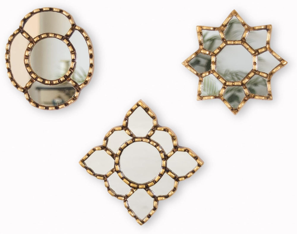 Peruvian Wall Mirrors Set 3pc Gilded Bronze Leaf Home Decor