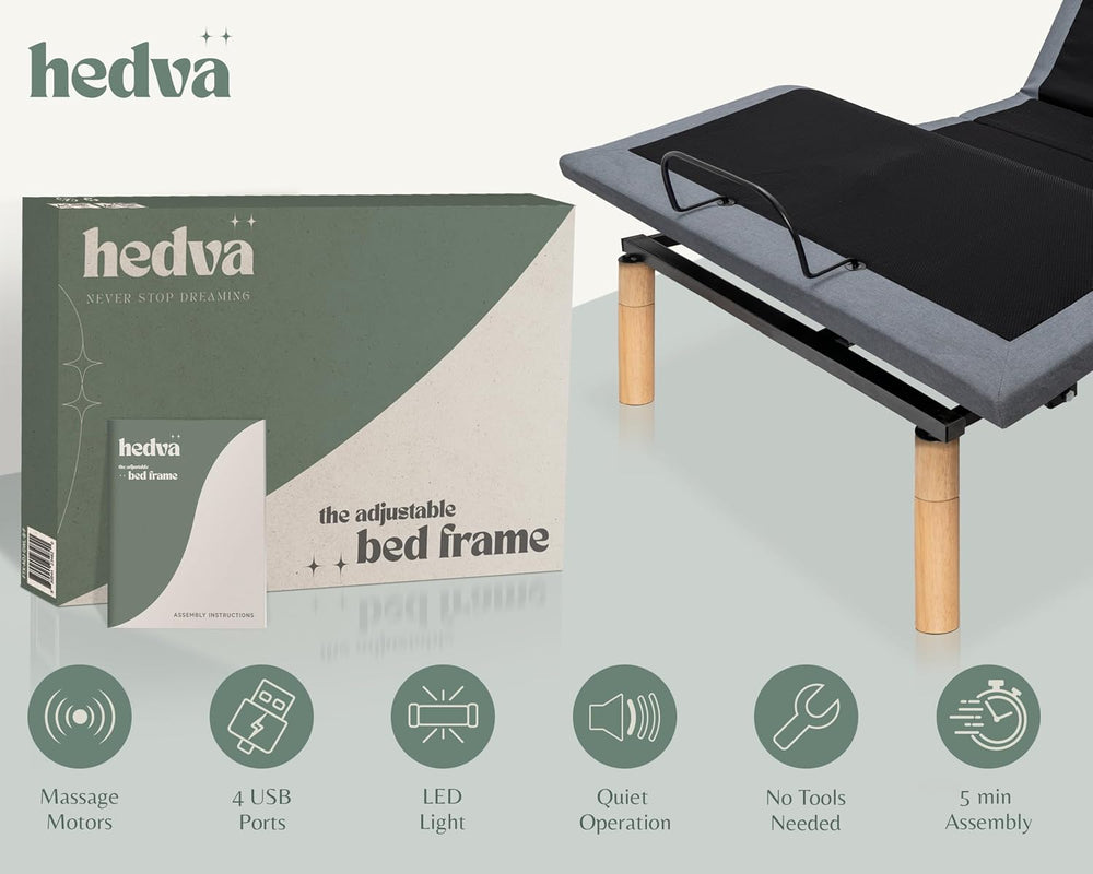 Hedva Queen Adjustable Bed Frame, Head & Foot Incline, Zero Gravity, Mass...