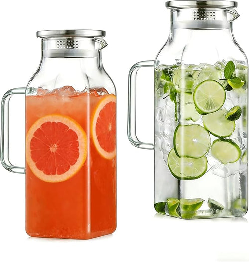 2 Pack 2 Liters/68 oz Square Glass Pitcher by ModernClearGlassVase