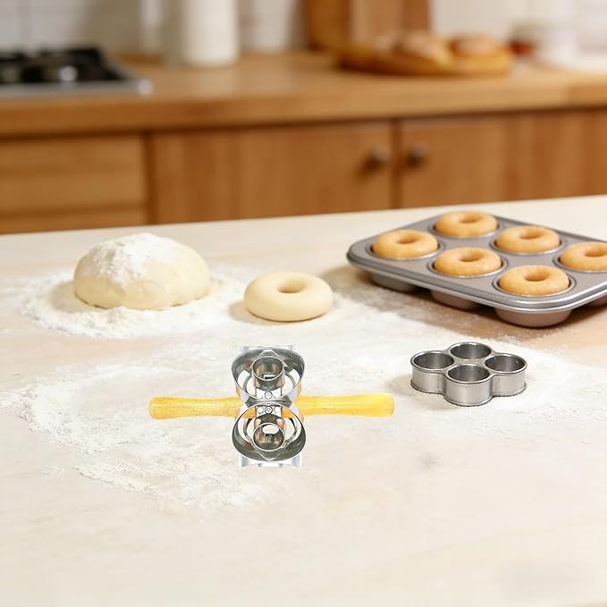 Donut Cutter with Hole Doughnut Cutter Pastry Lattice Roller Cutter Donut Maker - Image 5