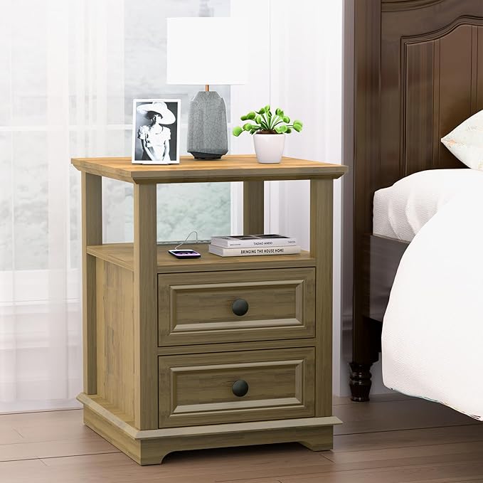 18" Wide End Table with Charging Station Set of 2, Fast Charge End Table...