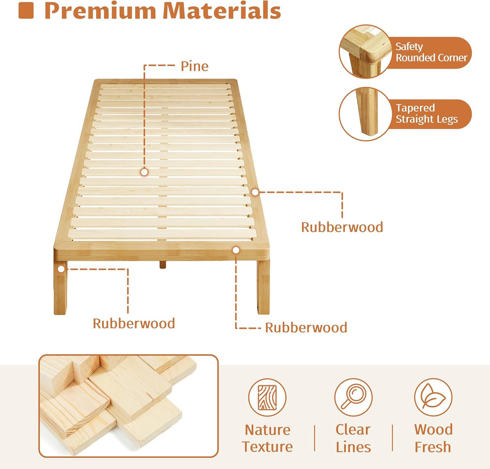 IOTXY Twin-XL Platform Bed Frame - 12" Solid Wood Mattress Foundation Base
