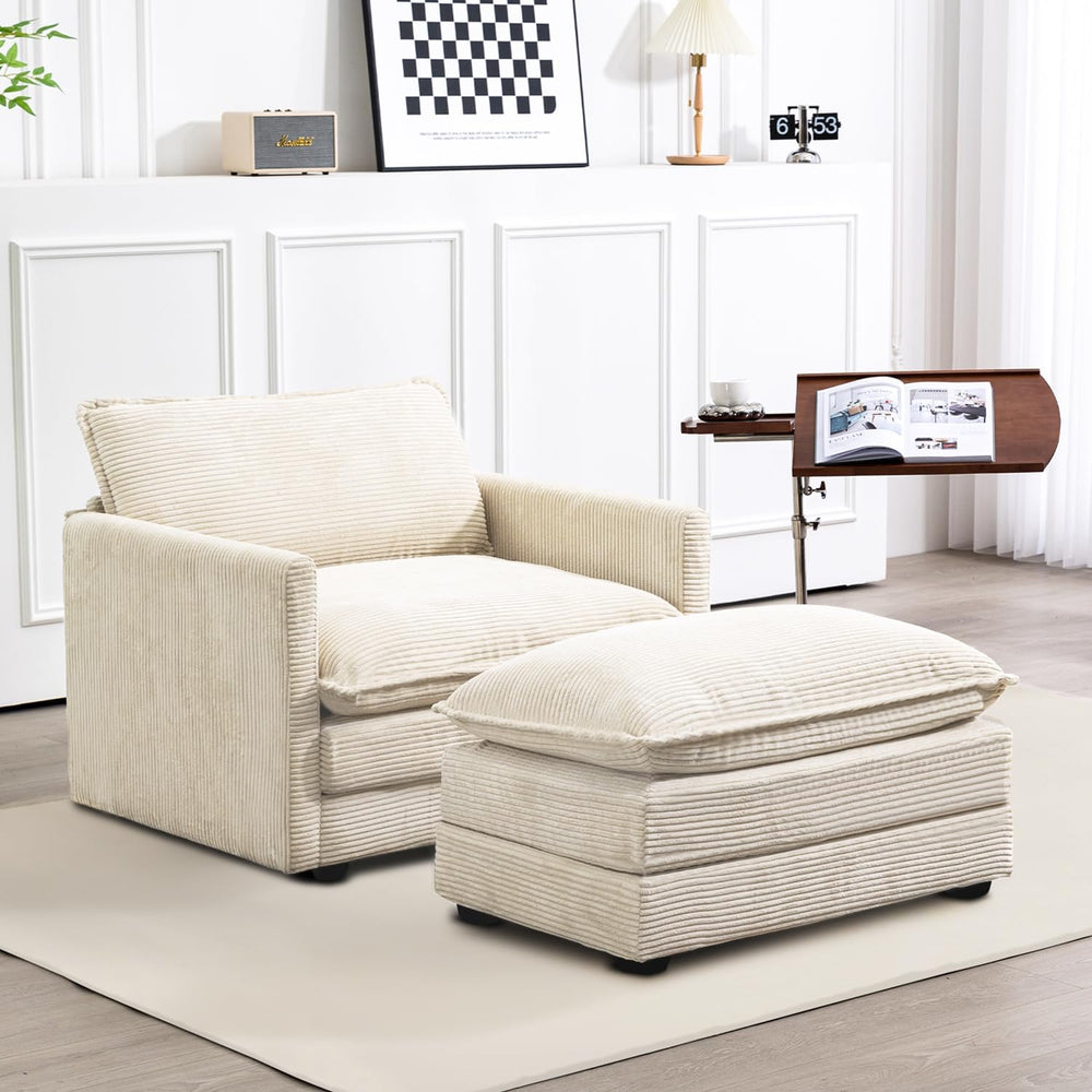 ROWHY 41'' Single Armchair with Ottoman, Modern Corduroy Cloud Couch ...