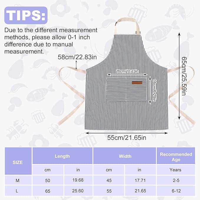 2 Pack Stripes Kids Apron, Kids Cooking Aprons - Image 2
