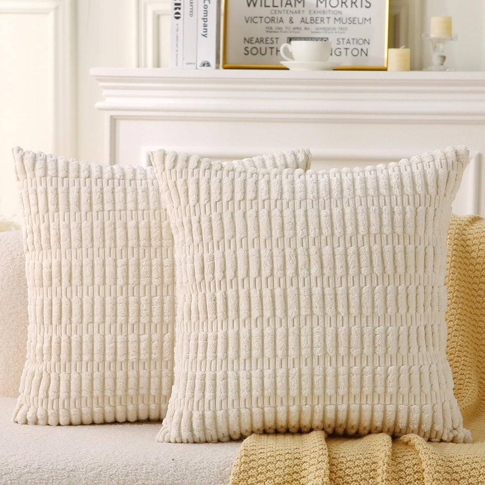 2 Pack Corduroy Decorative Throw Pillow with Inserts, 18x18 Inch Soft Boho Th...