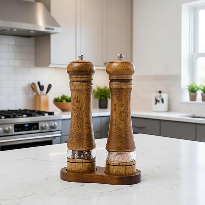 Wooden Salt and Pepper Grinder Set, Premium Oak Wood Salt Grinders Shakers - Image 8
