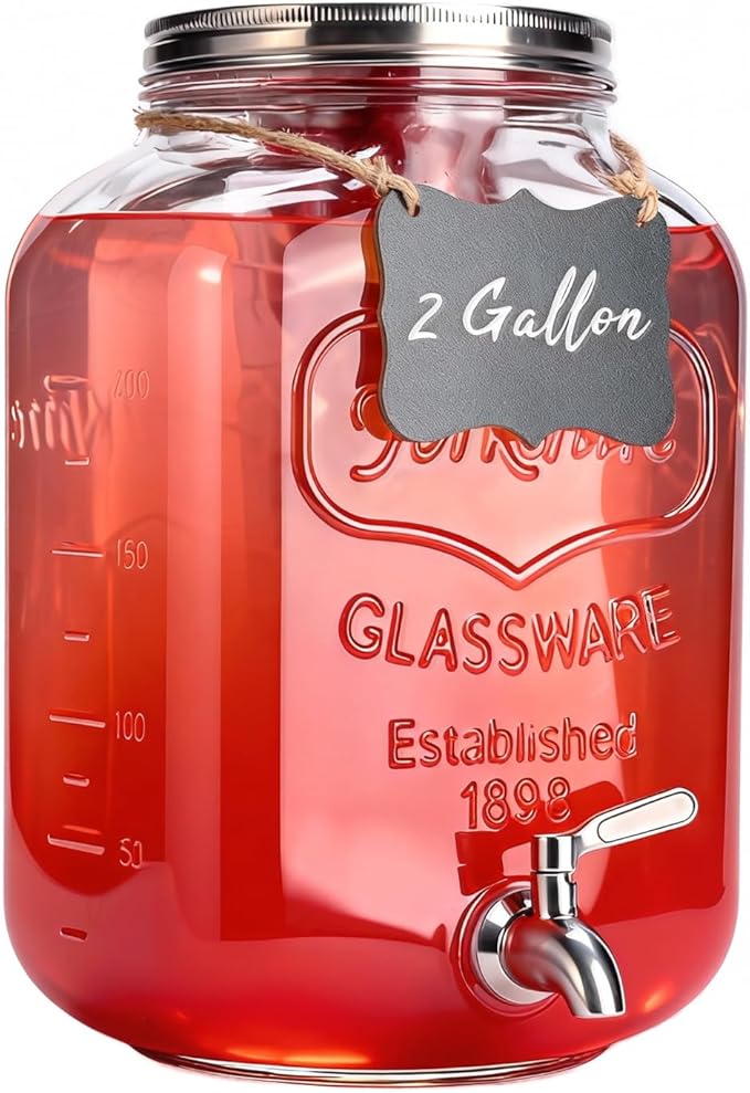2 Gallon Glass Drink Dispenser For Parties, Beverage Dispenser, Lemonade by RuileMei
