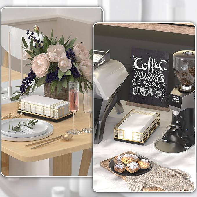 Wican Guest Towel Holder Tray for Bathroom, Oak and Iron Napkins Holder for - Image 3