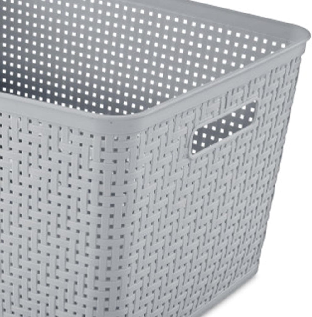 Sterilite Tall Basket, Woven Plastic Storage Organizer Bin, Cement, 6-Pack
