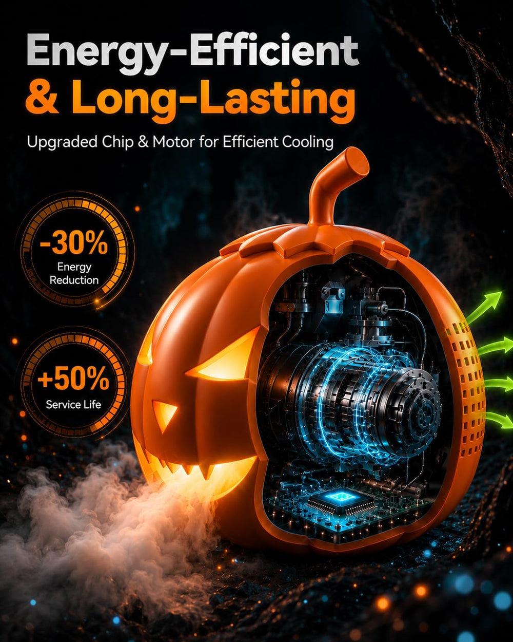 HOPOCO Halloween Pumpkin Fog Machine with 12 LED Colors & 4 Light Modes