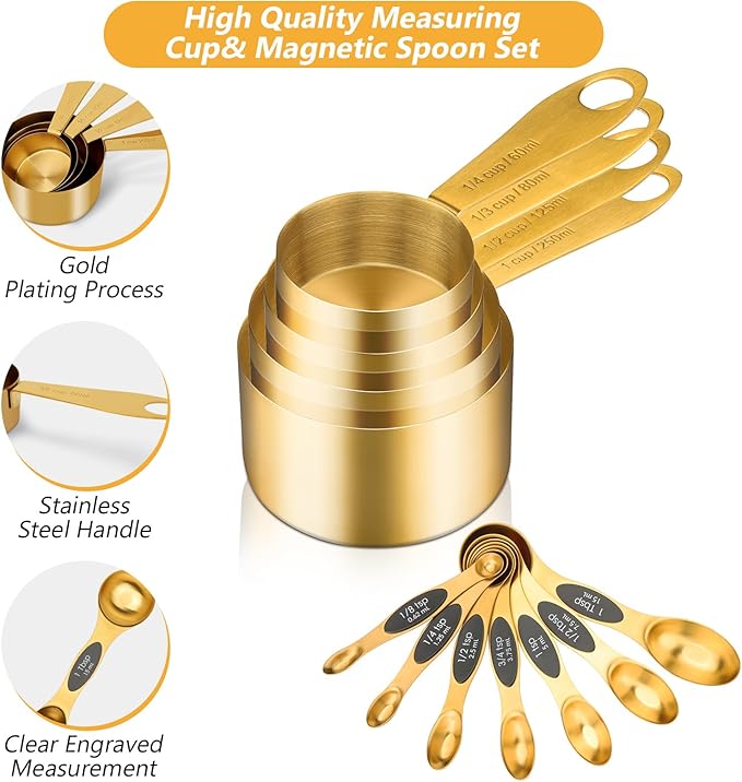GuDoQi Gold Magnetic Measuring Spoons and Cups Set of 12, 8 Dual Sided Magnetic - Image 5