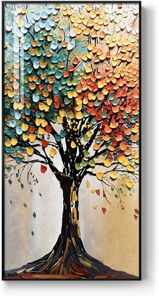 Large Framed Vertical Tree of Life Wall Art for Living Room, 30x60 In