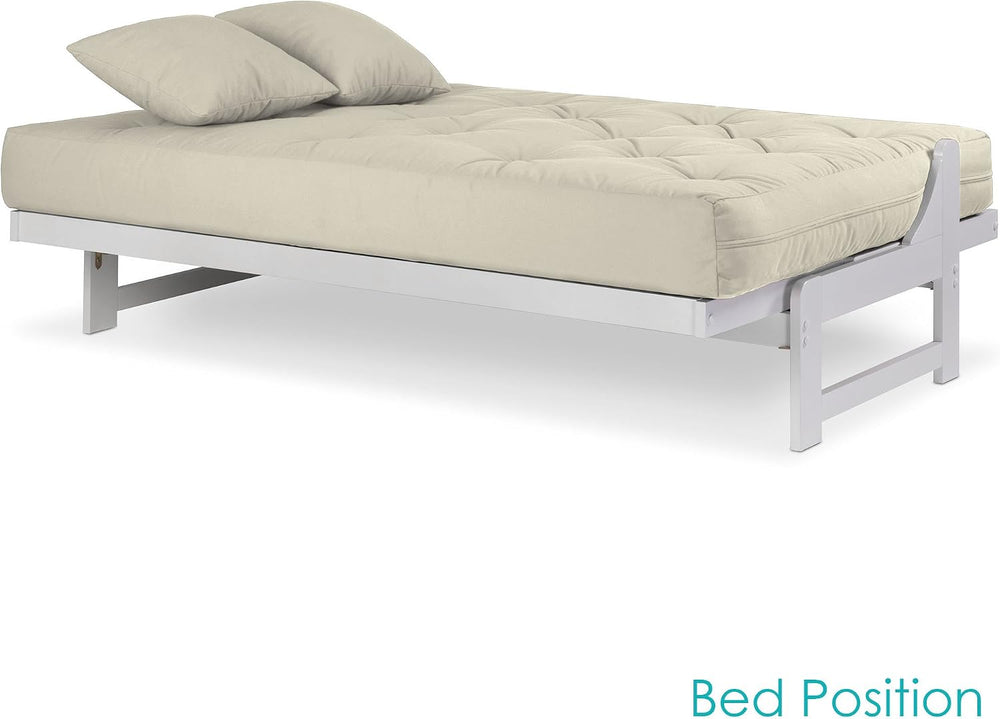 Nirvana Futons Arden White Futon Set Queen Size - Armless Futon Frame with Ma...