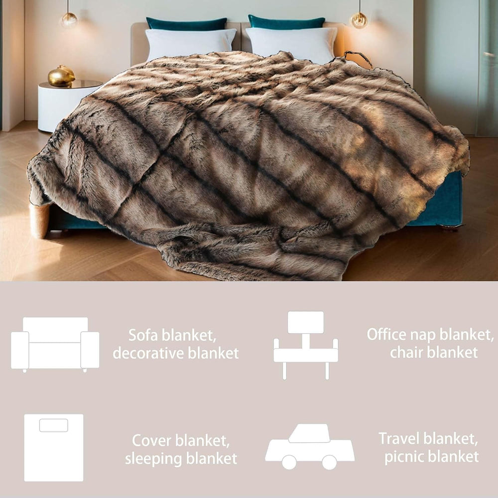 INCHGRASS Faux Mink Fur Blanket Luxury Fur Throw Blanket Sofa Fluffy Blanket ...