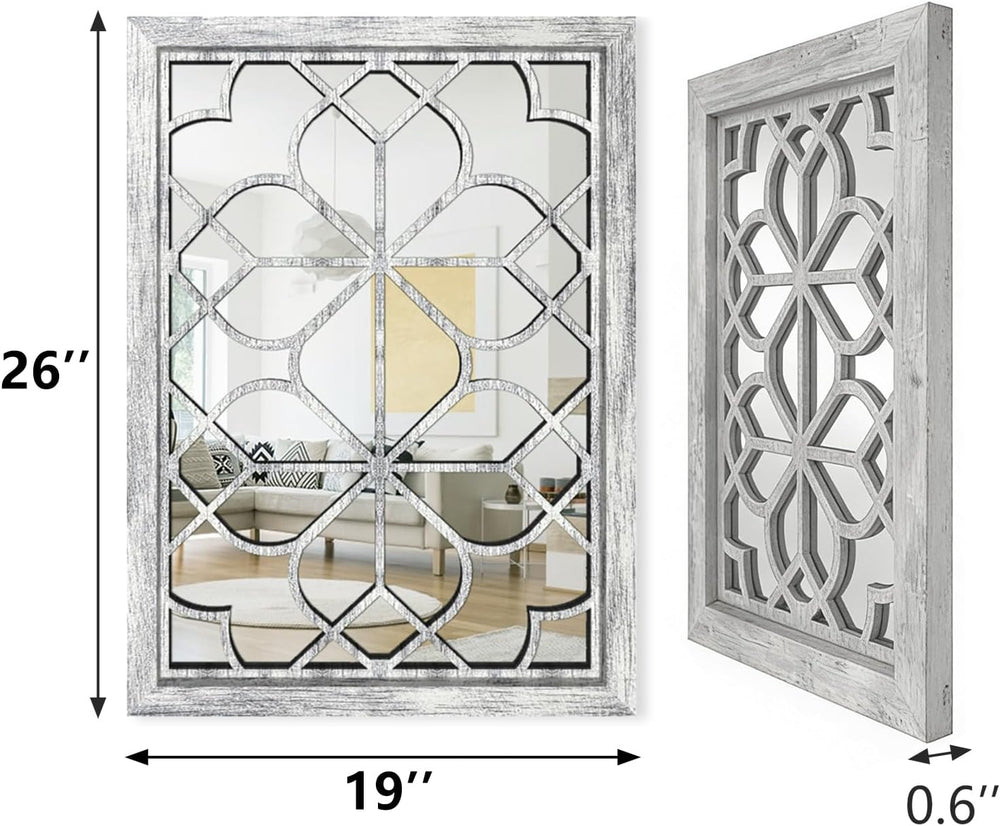 Set of 2 19x26 Inch Large Grey Shatterproof Rectangular Wall Mirrors, Boho Ru...
