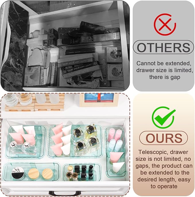 14 Pcs Clear Drawer Organizer, Adjustable Drawer Storage Box, 3-Size Desk - Image 4