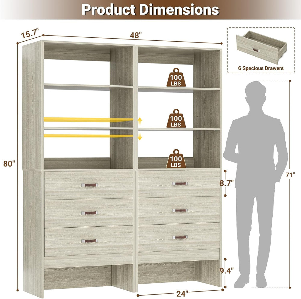 4FT Closet System with Leather Handles, 48" Walk-in Closets Storage Unit...