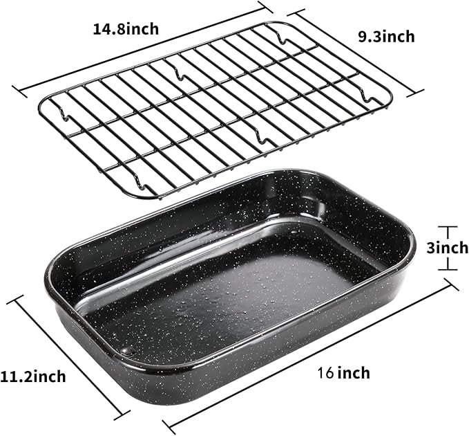 Roasting Pan with Rack, 16 x 11 Inch Rectangular Roasting Pan, 20lb Turkey