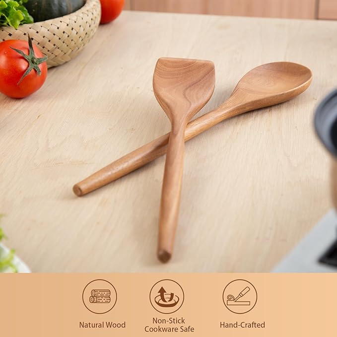 GinSent 2PCS Wooden Spoons for Cooking, 14INCH Wooden Spoons Cooking Comfort - Image 5