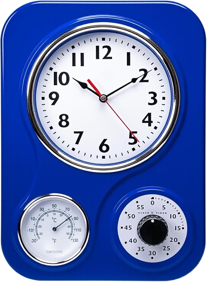 Lily's Home - 9.5 Inch x 12.5 Inch- Retro Kitchen Wall Clock, Vintage Wall Clock by LilysHome