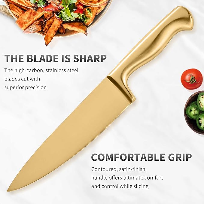 15-Piece Gold Kitchen Knife Block Set
