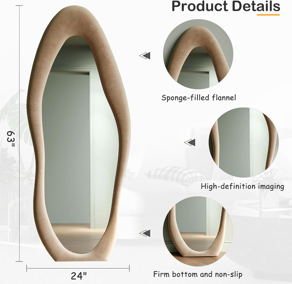 Honyee Full Length Mirror, 63" x 24" Wall Mirror, Flannel Wrapped W...