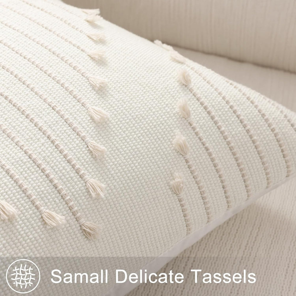 Mecatny Boho Outdoor Throw Pillow Covers 20x20 Set of 2 Beige & Cream White