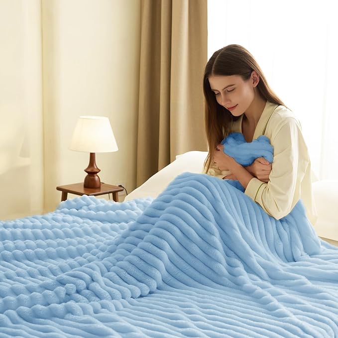 HIMEET Light Blue Ribbed Twin Blanket - Image 6