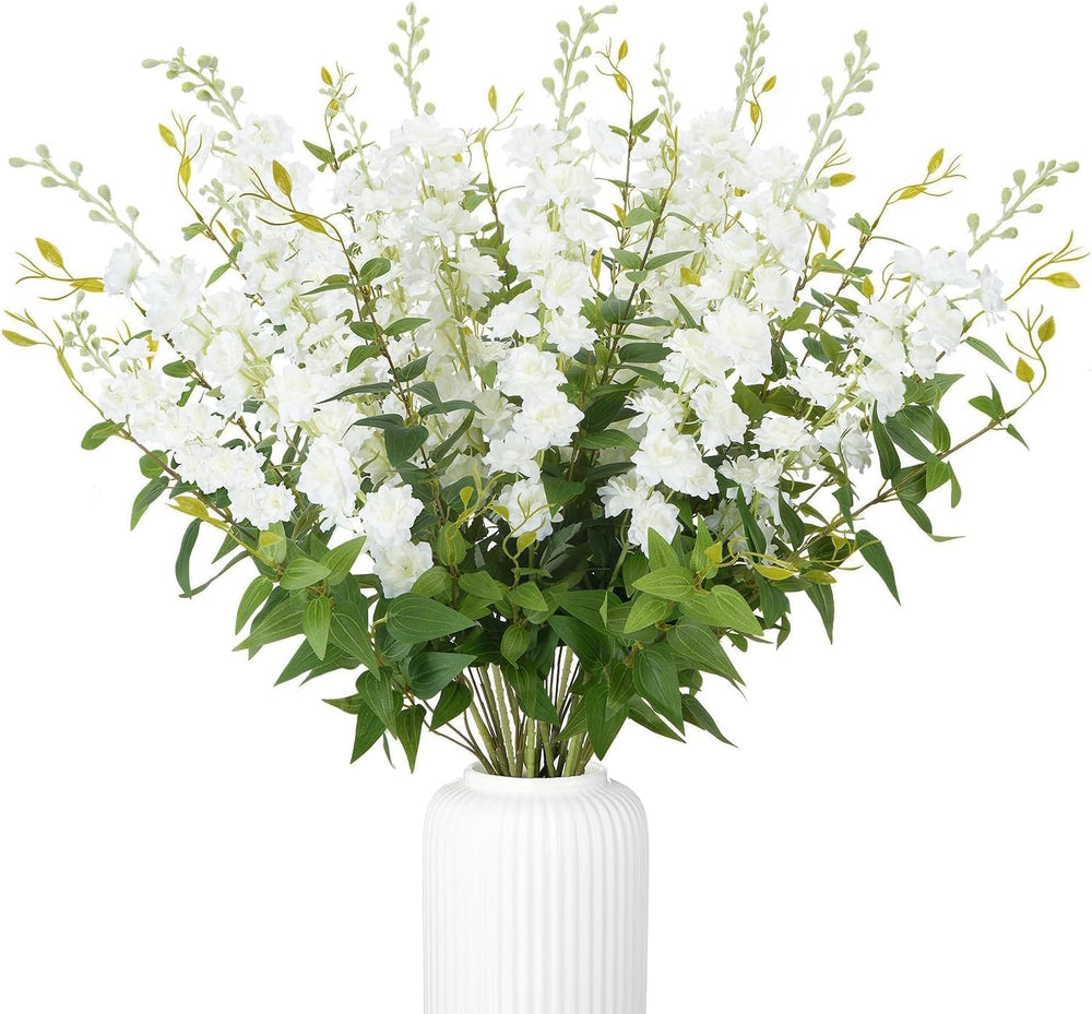 20PCS 33.5" White Artificial Delphinium Flowers with Clematis Greenery