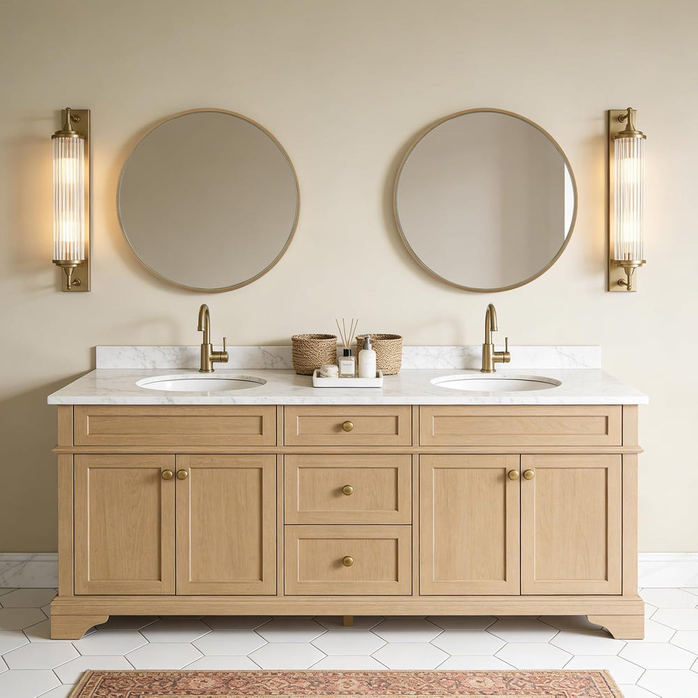 WallBeyond Round Wood Mirror 24 inch Circle Wall Mirror for Bathroom Round Wa...
