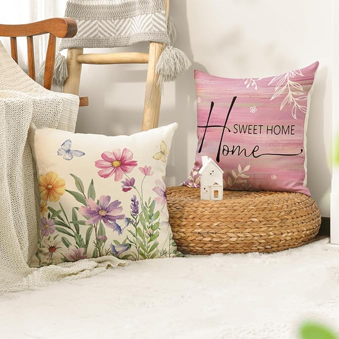 AVOIN colorlife Spring Saying Flowers Butterfly Pink Throw Pillow Covers - Image 5
