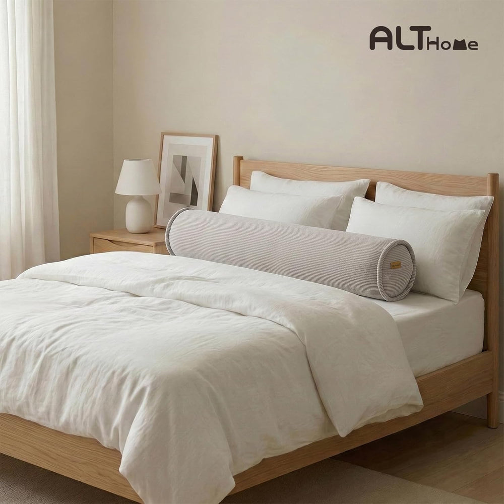 Corduroy Long Pillow for Bed, 39 x 7.87 Inches, Beige Gray