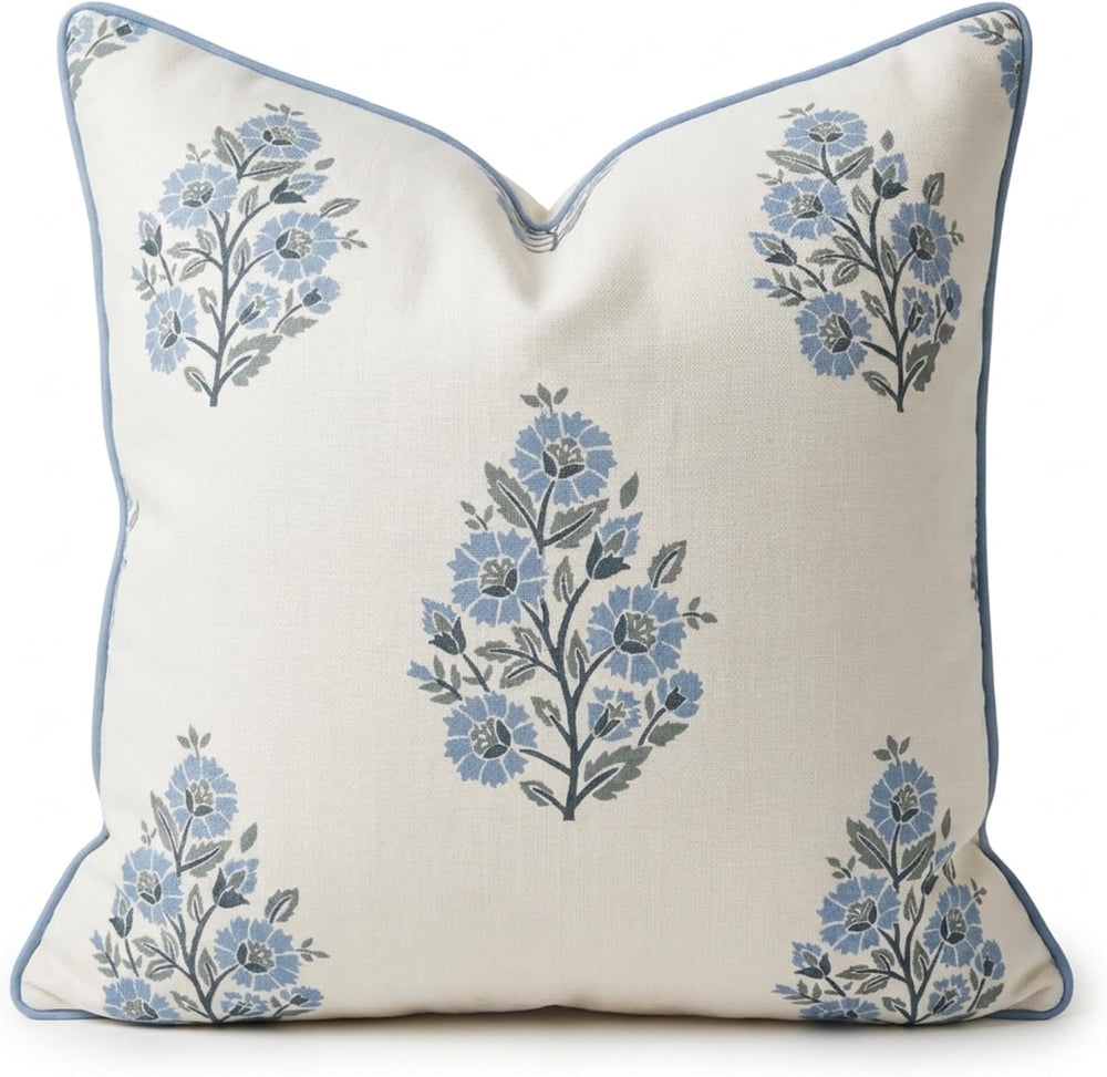 Jillien Harbor “The Camille” Floral Block Print Pillow Cover – Soft Blue and ...