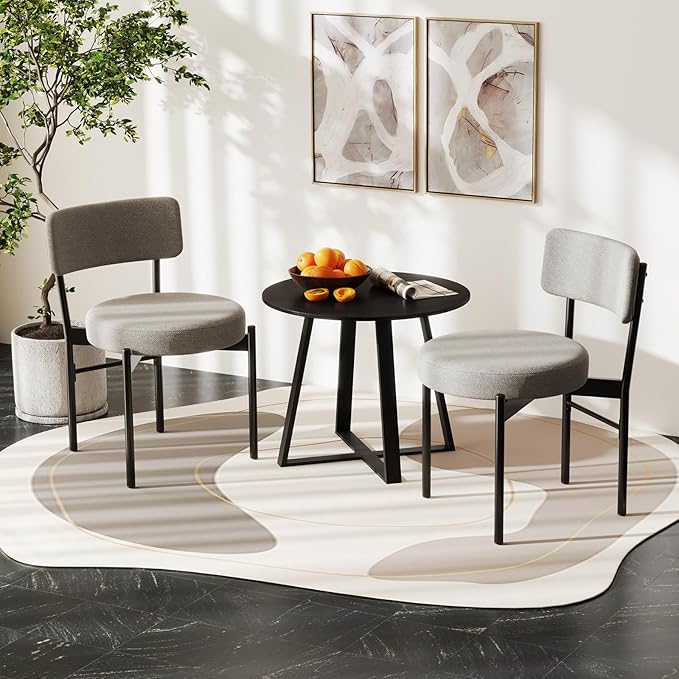 Giantex Boucle Dining Chairs Set of 4, Sherpa Upholstered Kitchen Chairs w/Cu...