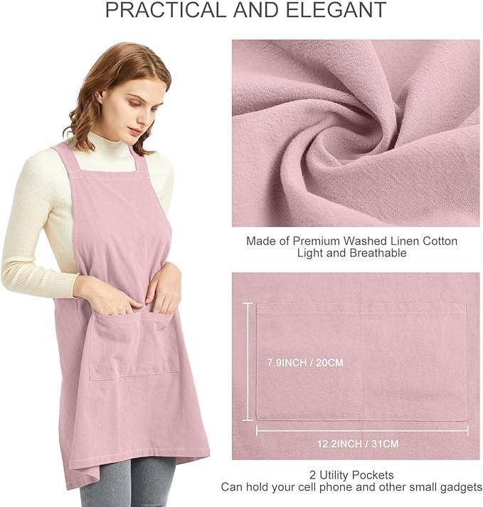 ELEZAY Aprons for Women with Pockets Plus Size Comfort Cross Back No Tie Cotton - Image 4