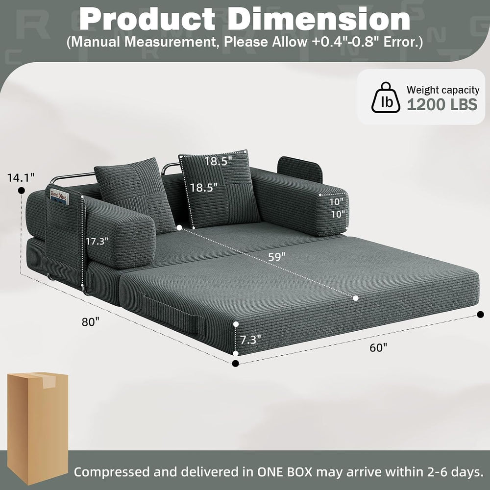 60" Convertible Corduroy Sofa Bed, 5-in-1 Boneless Couch for Living Room