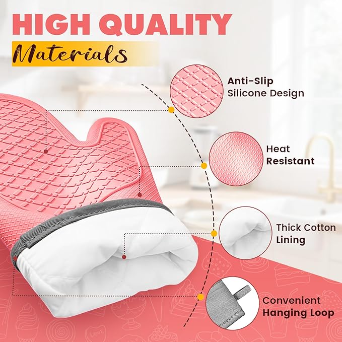Silicone Oven Mitts, Waterproof Non Slip Grip Oven Gloves - Image 3