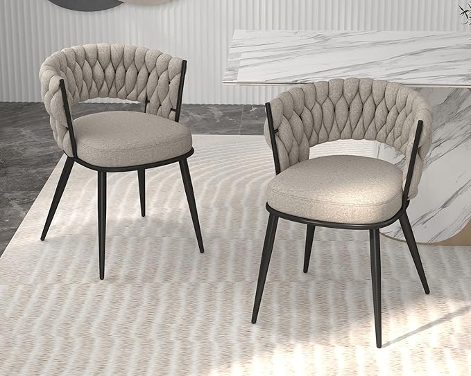 KCC Fabric Dining Chairs Set of 4, Modern Dining Chair with Metal Legs, Woven...