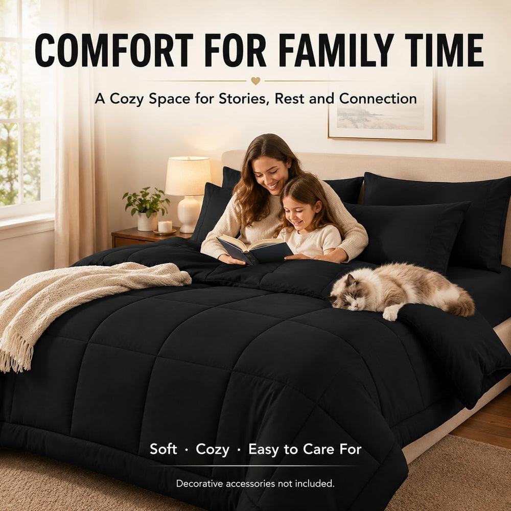 Full Size Comforter Sets Black - 7 Pieces Bed in a Bag