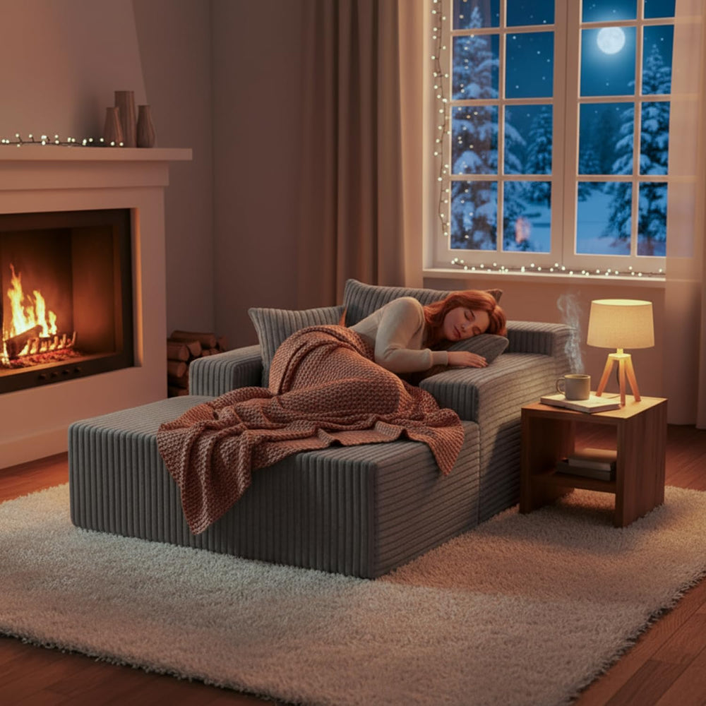 Chaise Lounge with Armrests, Oversized Sofa Bed with 3 Pillows, Cozy Couch, S...