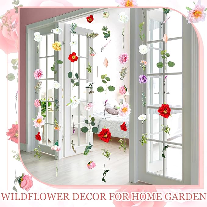 XunYee 6 Pcs 35.4 ft Flower Garlands Hanging Wildflower Backdrop Decoration A...