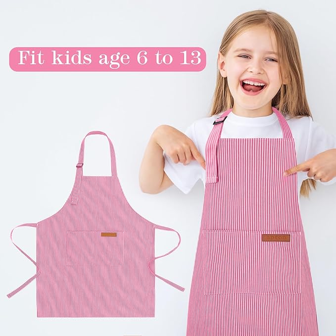 2 Pack Stripes Kids Apron, Kids Cooking Aprons - Image 4