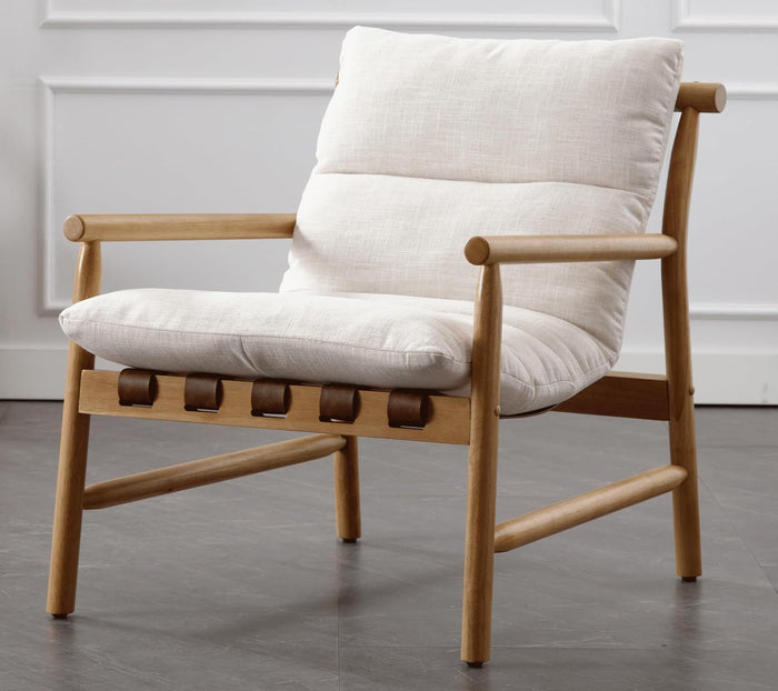 Mid Century Accent Chair, Comfy Side Chair with Solid Wood Frame, Beige