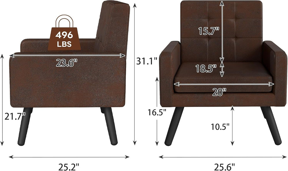 Accent Chair for Living Room, Cozy Faux Leather Armchair, Bronze
