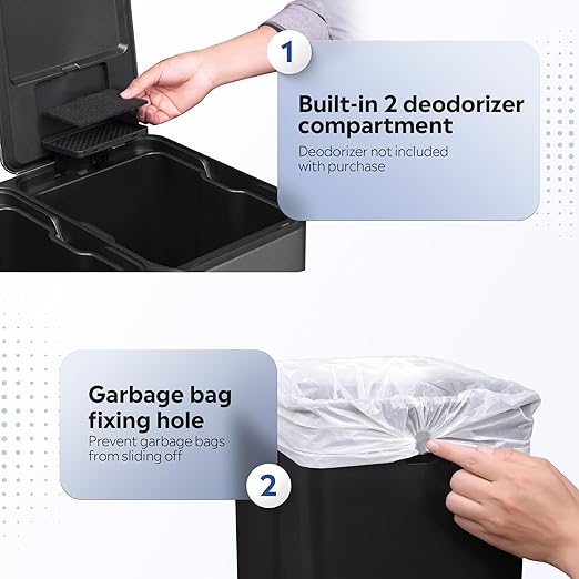 WLIVE 2 x 8 Gallon Stainless Steel Dual Trash Can, Double Trash Can Kitchen - Image 7