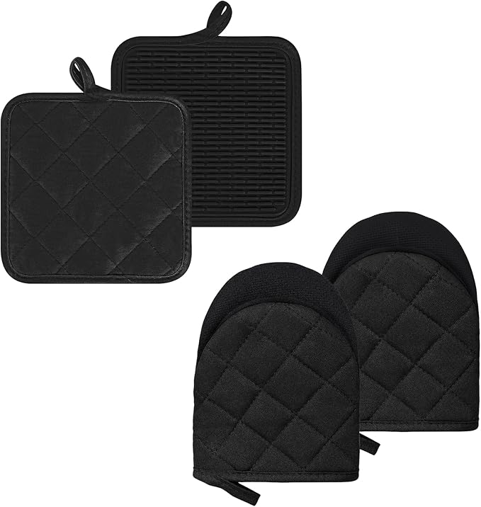 Oven Mitts and Pot Holders Set, Heat Resistant Silicone Kitchen Mini Oven by GOLDMEET