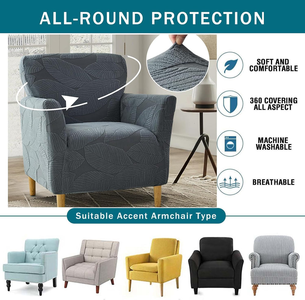 NILUOH Mid Century Modern Armchair Slipcover 1-Piece Stretch Jacquard Solid C...