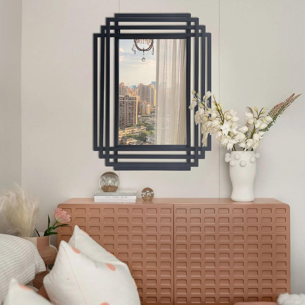 24"x18" Rectangle Decorative Mirror with Black Geometric Frame