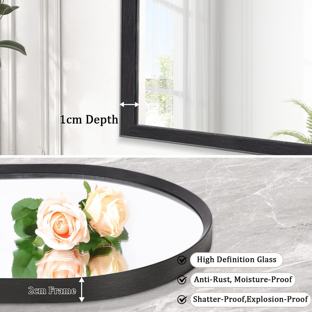Arch Bathroom Mirror, Wall Mounted Mirror, Black Vanity Wall Mirror Metal Fra...